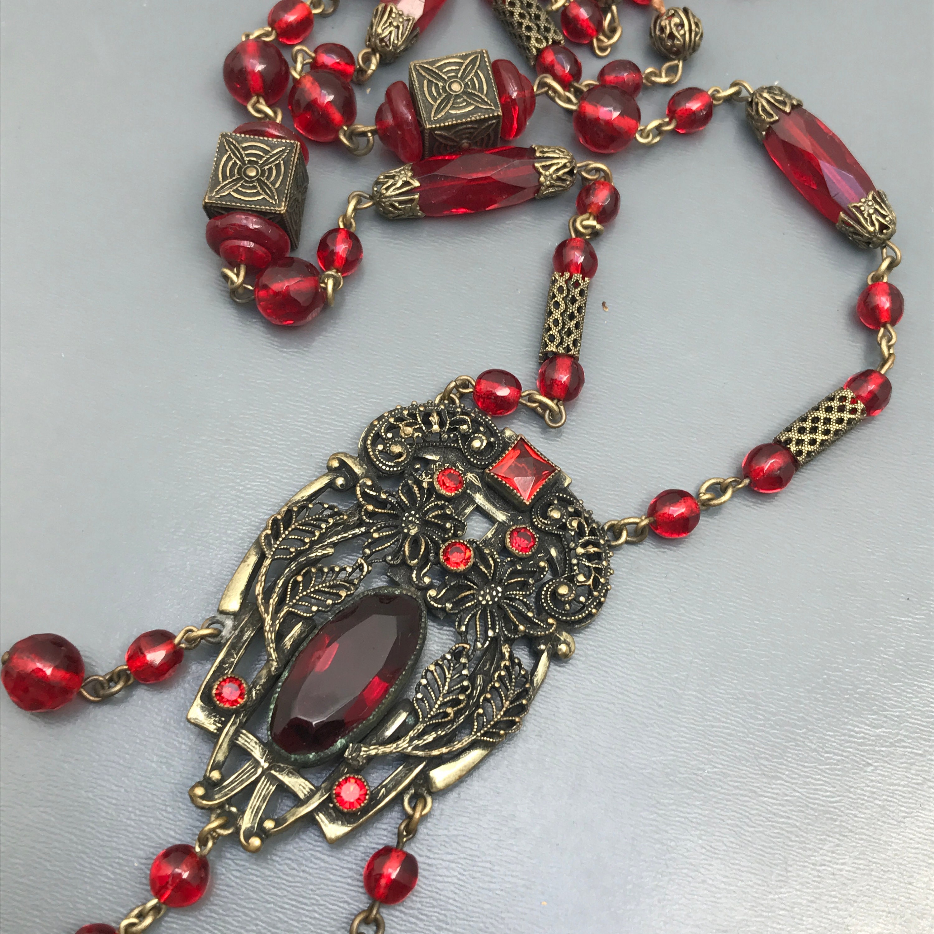 Vintage Art Deco Czech Necklace . Siam red Glass . Sautoir | Etsy
