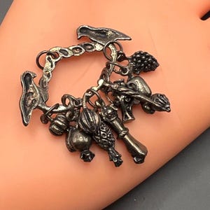 Silver tone Charm Pendant Charm Fruit Chatelaine Brazil Penca de Balangandan
