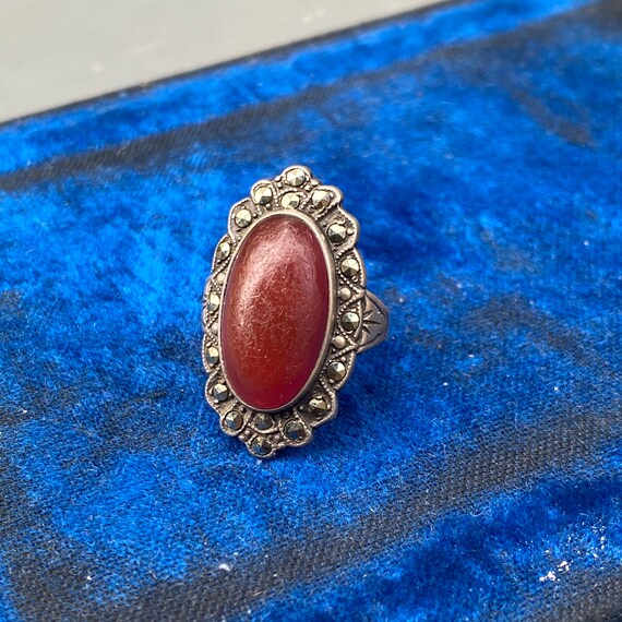 Vintage Art Deco Style Sterling Silver Carnelian … - image 2