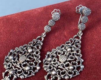 Boucles D'oreilles Pendantes En Argent 800 Vintage - À Restaurer - Occasion
