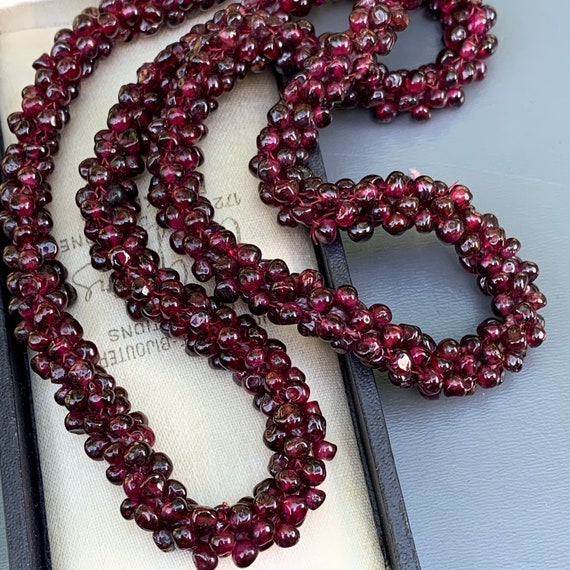 LONG Vintage Oriental Woven Garnet Necklace