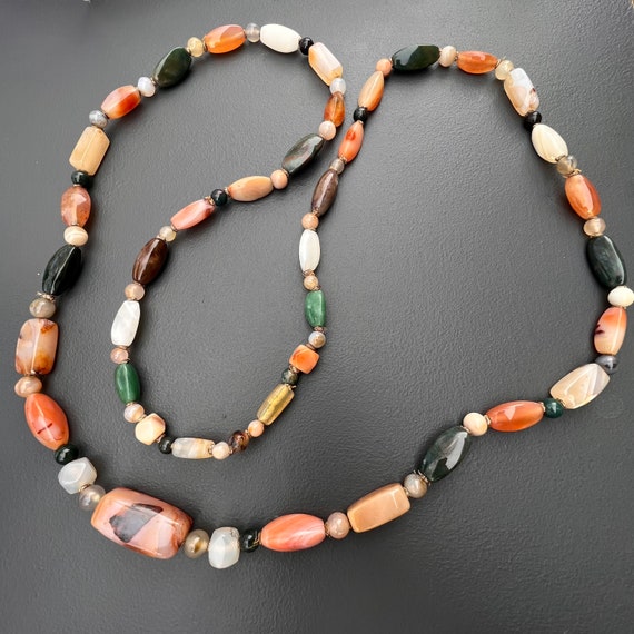 LONG vintage  Oriental Ethnic Polished  Agate Cha… - image 2