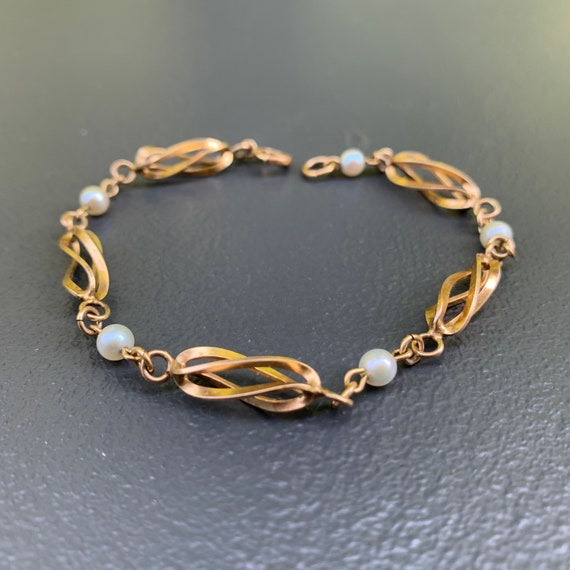 Vintage 10kt gold filled cultured pearl Bracelet … - image 5