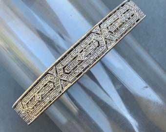 Mod Modern paved Diamond Sterling silver  bangle . Silver Diamond Cuff Bracelet