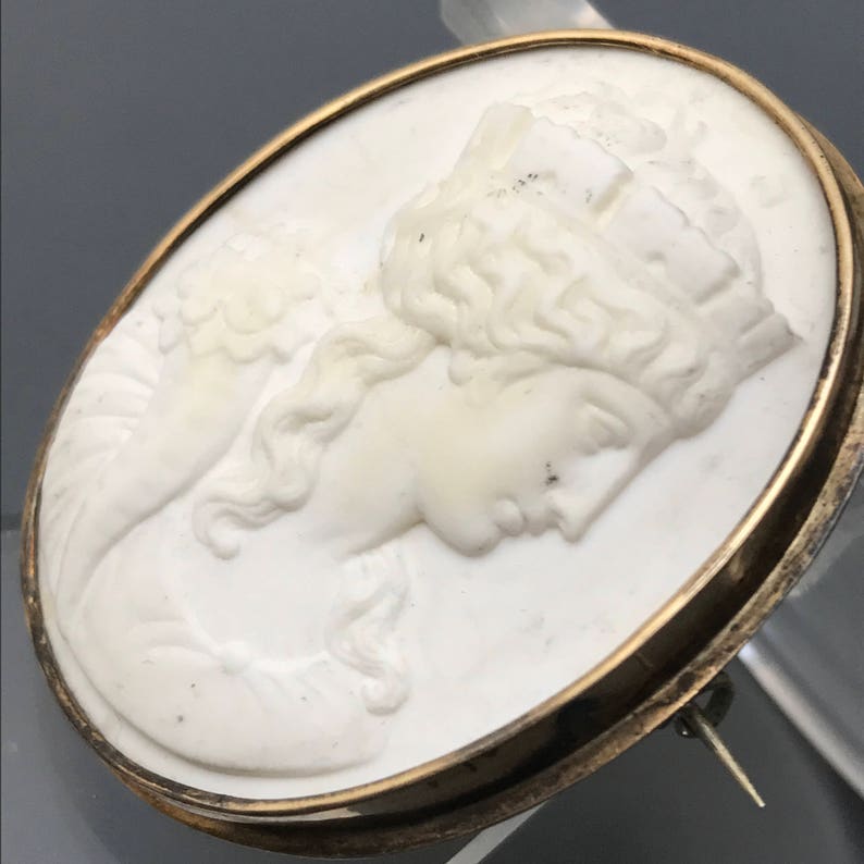 Gold Filled Victorian Jewelry Antique Lava Cameo Pin Brooch