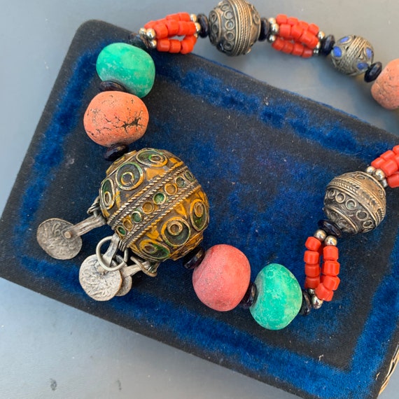 Antique Berber Silver Enamel Egg Amulet Statement Necklace Berber Enamel Beaded Necklace Kabyle Moroccan Jewelry Etsy
