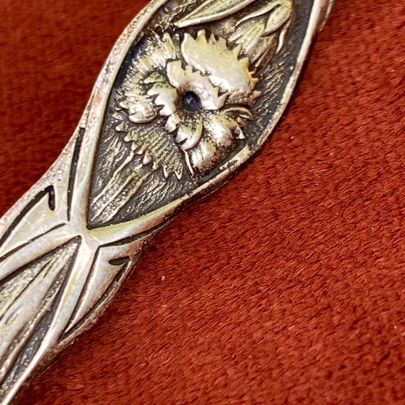 Antique Silver Bar Pin . Art Nouveau Floral Silve… - image 3