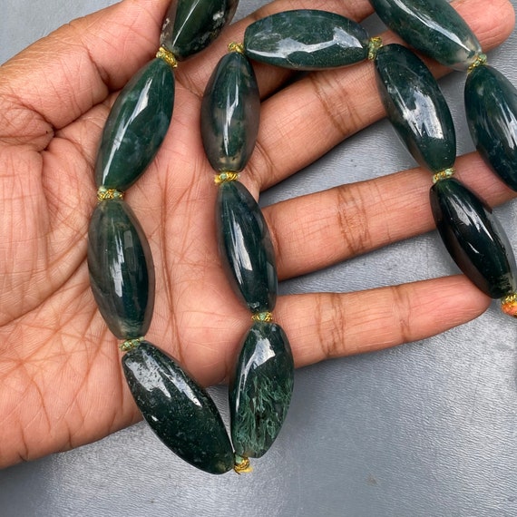 Vintage Art Deco Graduated Moss Agate Bead Beaded… - image 9