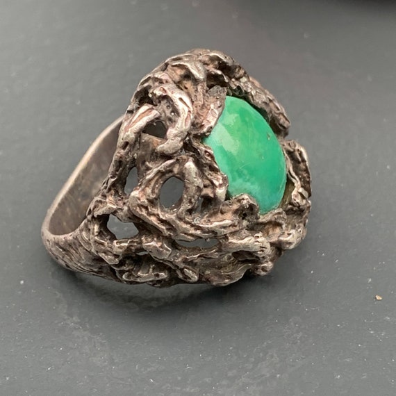 Modernist Sterling silver , Green Turquoise ring … - image 2