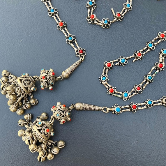 Vintage Tassel Lariat Necklace Belt . Middle Eastern Silver  display picture 2