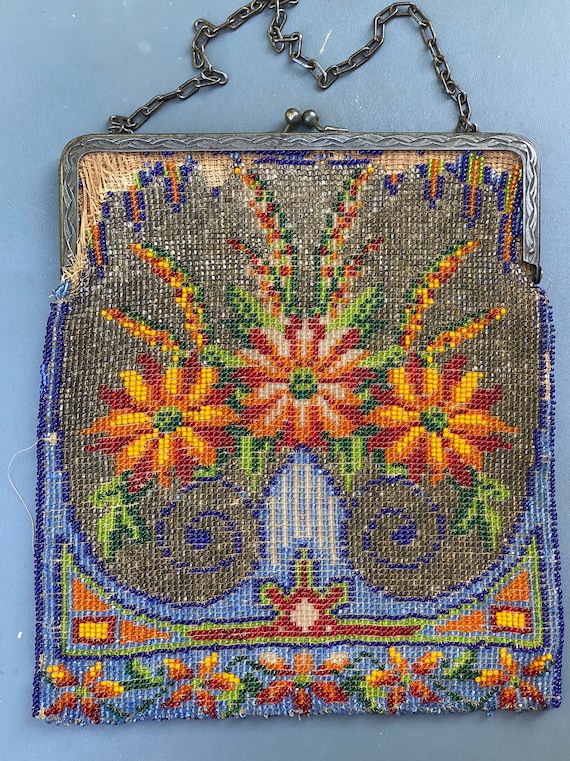 Antique  Beaded Purse .  Art Deco Flapper Micro B… - image 10