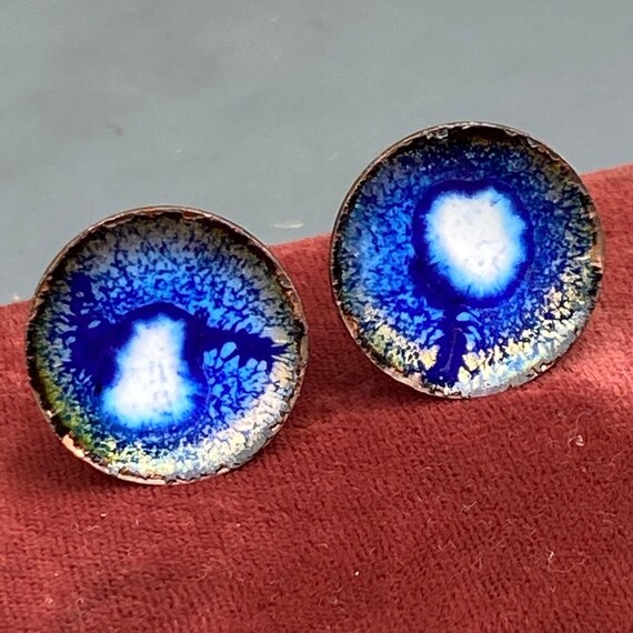 Vintage Mod Modern Cufflinks . Copper Enamel Cufflinks . Unsigned Designer jewe
