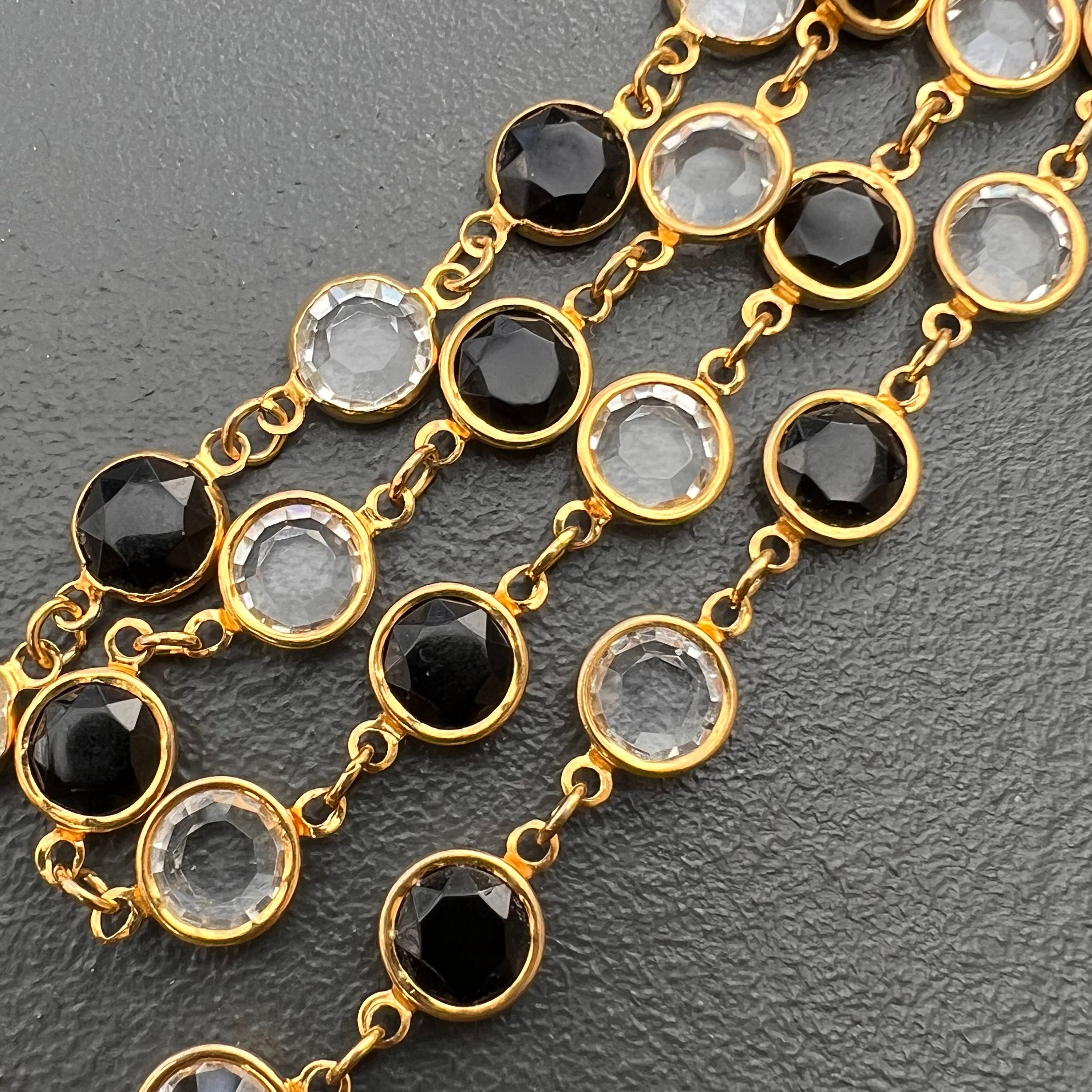 Set Faceted Etsy Clear Black and Glass . Necklace 38l Bezel - Vintage Crystal