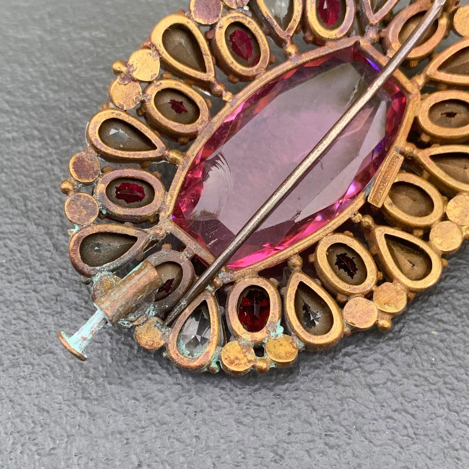 Broche Vintage Strass Et Verre – Doré – Années 1950 – Sans Marque – Occasion