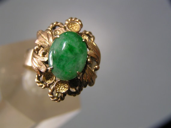 Art Nouveau Jade Ring . Natural Jade Ring . 10kt … - image 1