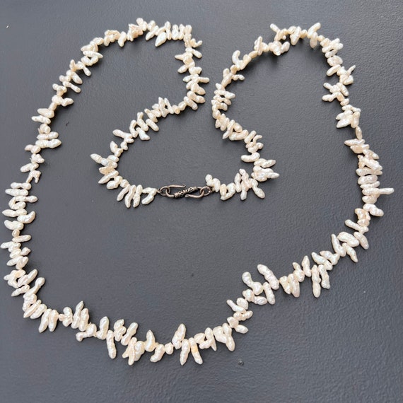 Long Mod Modern Biwa stick pearl necklace . Brida… - image 2
