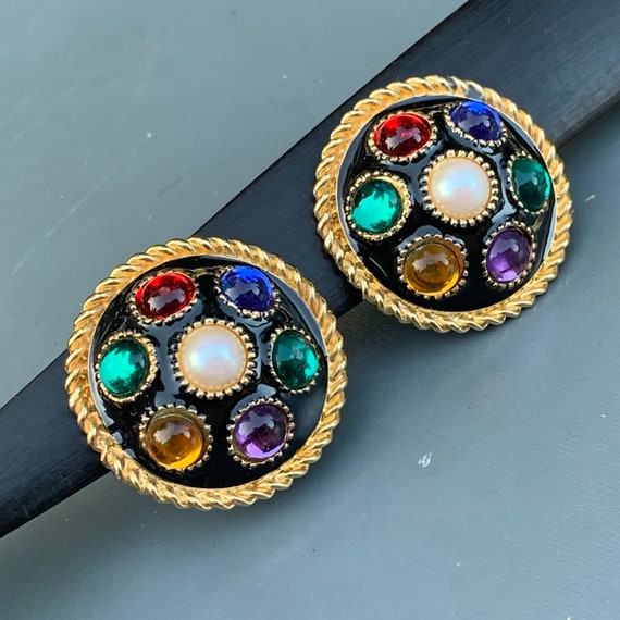 Vintage Massive Byzantine Style Jeweled Clip-on E… - image 4