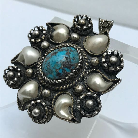 Vintage Silver Pendant . Pin . brooch . Filigree … - image 2