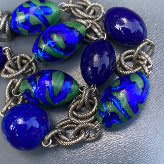 Art Deco Necklace . Czech Foil Glass Beaded Necklace . Bohemian Czech Jewelry