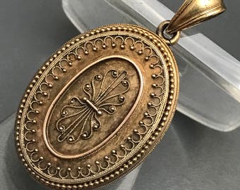 Antique Victorian Etruscan Revival Gold  Locket Pendant  .   15kt gold Jewelry