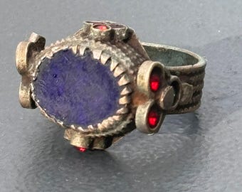 Bague tribale vintage en verre plaqué argent taille 11