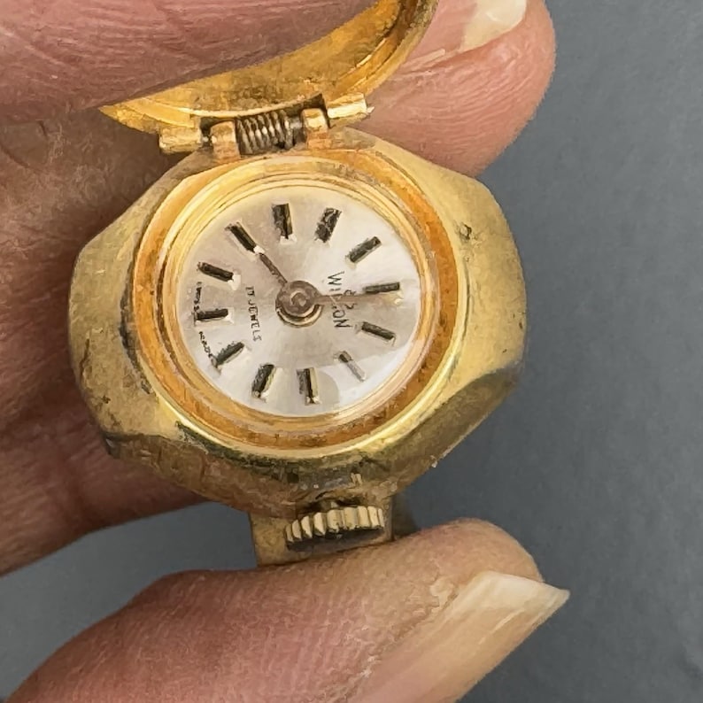 Bague de montre Wilson 17 rubis, mouvement mécanique, verre de Pékin doré, suisse image 6