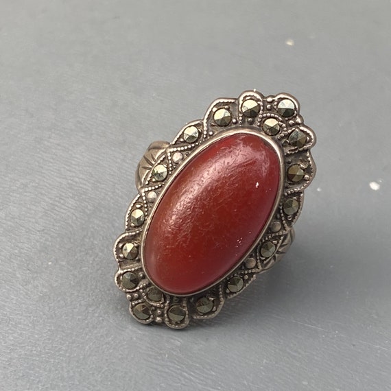 Vintage Art Deco Style Sterling Silver Carnelian … - image 3