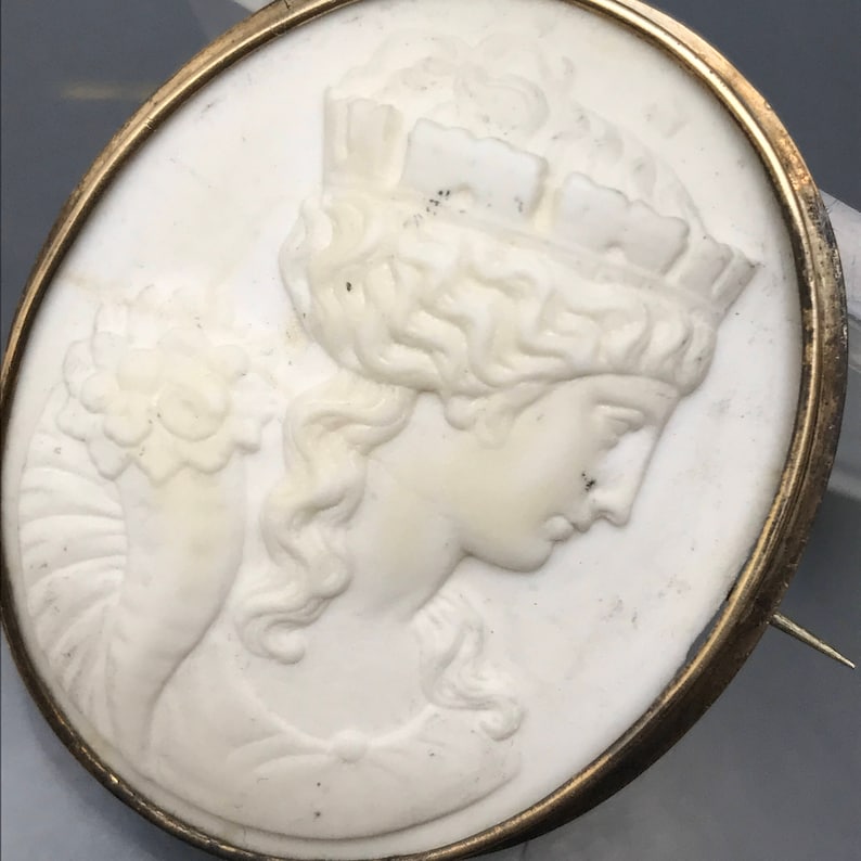 Gold Filled Victorian Jewelry Antique Lava Cameo Pin Brooch