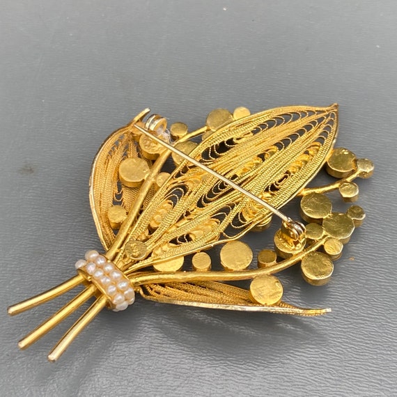 Vintage Gold gilt Silver Filigree  Floral  Pin , … - image 3