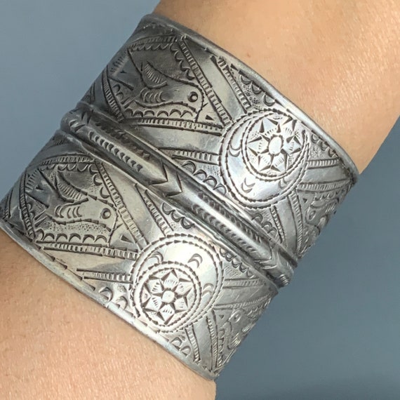 2 " Wide Silver Cuff Bracelet .  Egyptian Siwa oas