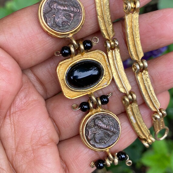 Vintage silver gilt 925 Medusa coin necklace .  R… - image 8