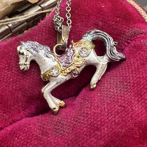 925 Sterling Silver 3D enamel Horse Charm Pendant Chain necklace