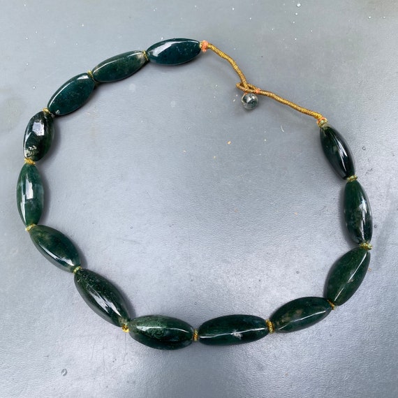 Vintage Art Deco Graduated Moss Agate Bead Beaded… - image 2