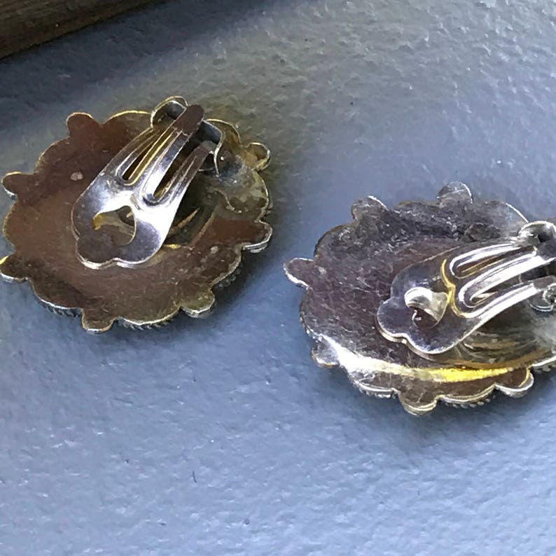 Vintage Micro Mosaic Earrings Victorian revival jewelry Clip on earrings