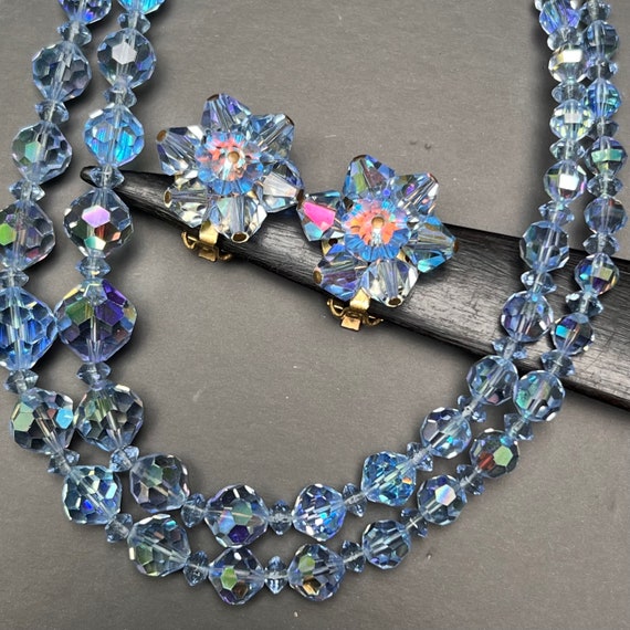 Vtg double strand Blue faceted Crystal Glass Bead… - image 5