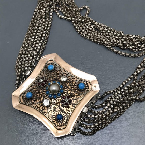 Antique Austrian Silver Multichain Choker Necklace . Gold gilt Silver Kropfkett