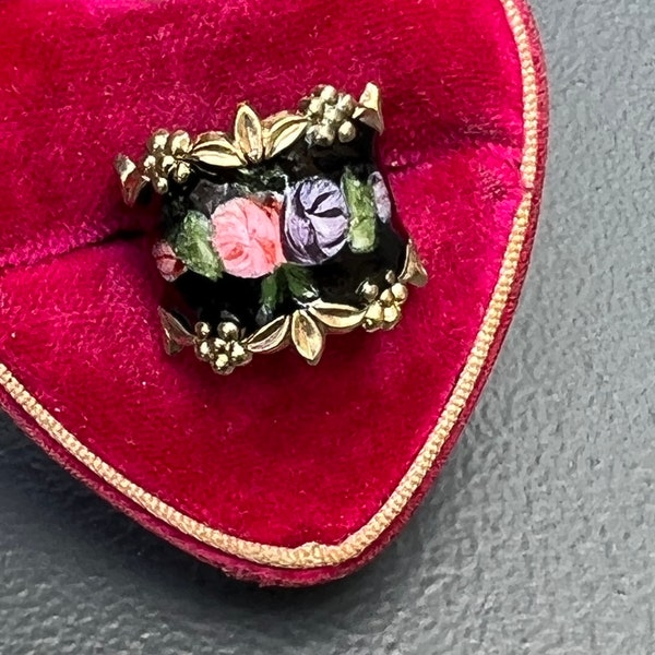 Vintage Guilloche Enamel Ring . Cigar band Ring . Signed Sterling silver Ring