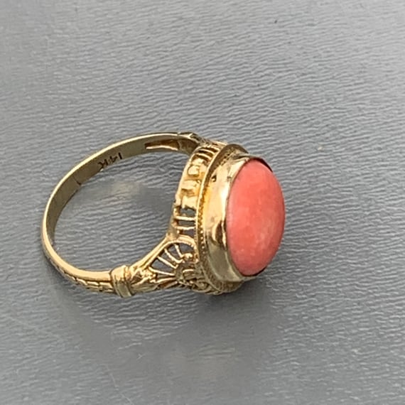 Vintage Art Deco 14kt solid  Gold filigree Coral … - image 3