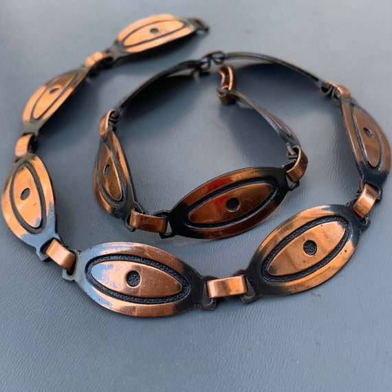 Vintage Mod Modern Copper Panel Necklace .  Costum