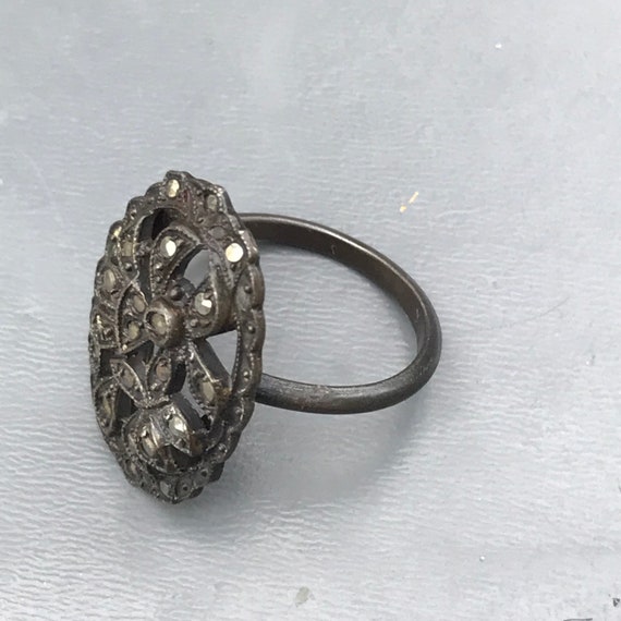 Vintage Art Deco Sterling silver Marcasite  Ring … - image 3