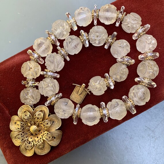 Stunning Old Chinese Art Deco Carved Quartz Rock Crystal Shou Bead