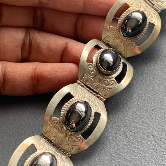 WIDE Vintage Mexican Mexico Silver Tone Bracelet … - image 6