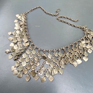 Vintage Egyptian Rev Silver one Heart Charm Bib Necklace . Fringe Bib Necklace image 7