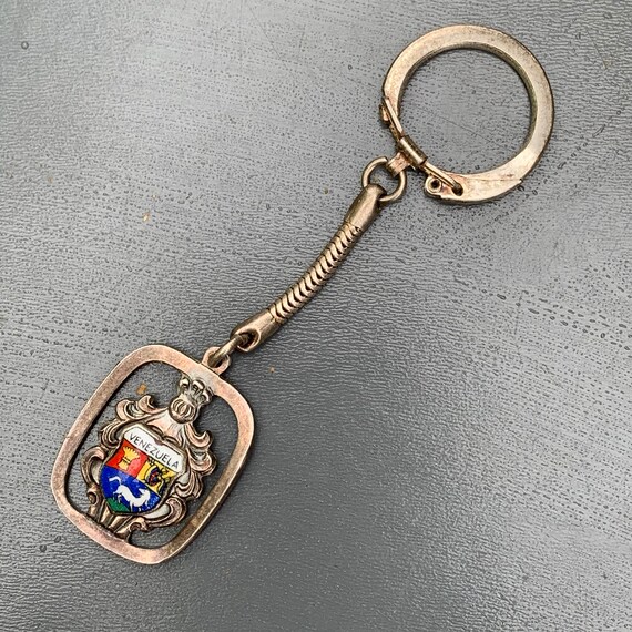 Vintage Silver Enamel Travel Shield  Key Chain  .… - image 3