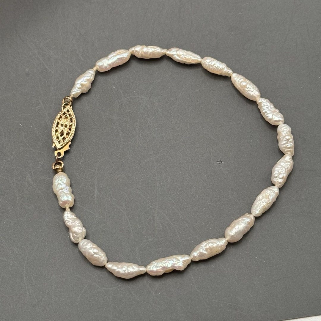 14K GOLD Filled Baroque Rice Pearls Bead Beaded Chain Bracelet - Etsy