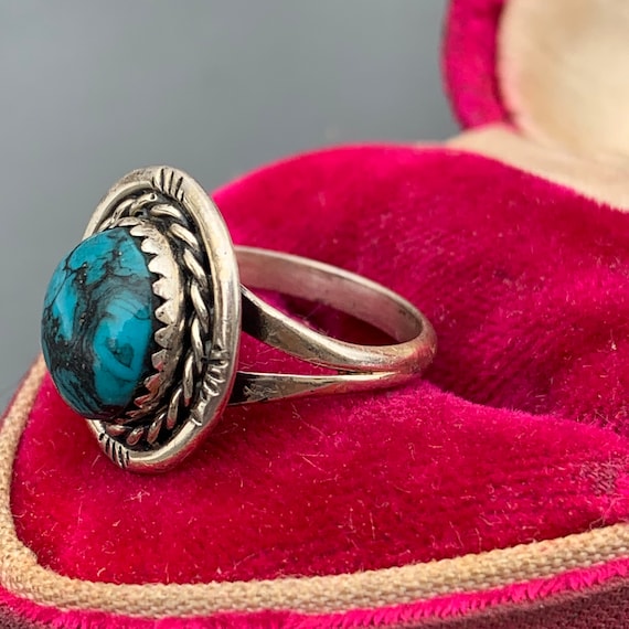 Vintage Handmade Sterling Silver Turquoise Ring .… - image 5