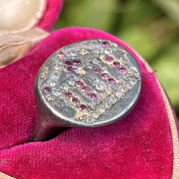 Rare Antique Greek Silver Diamond Rubies Ring . G… - image 6