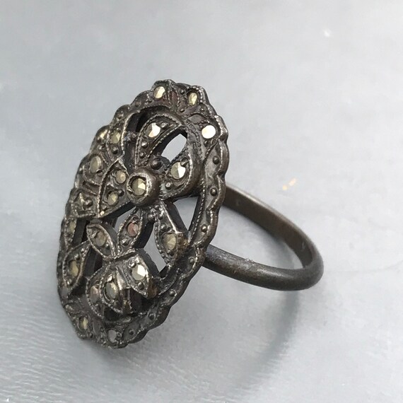 Vintage Art Deco Sterling silver Marcasite  Ring … - image 4