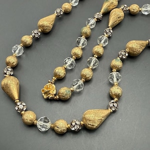 Vtg gold platCrystal Glass Rhinestones Ball beaded Necklace Unsign Designer