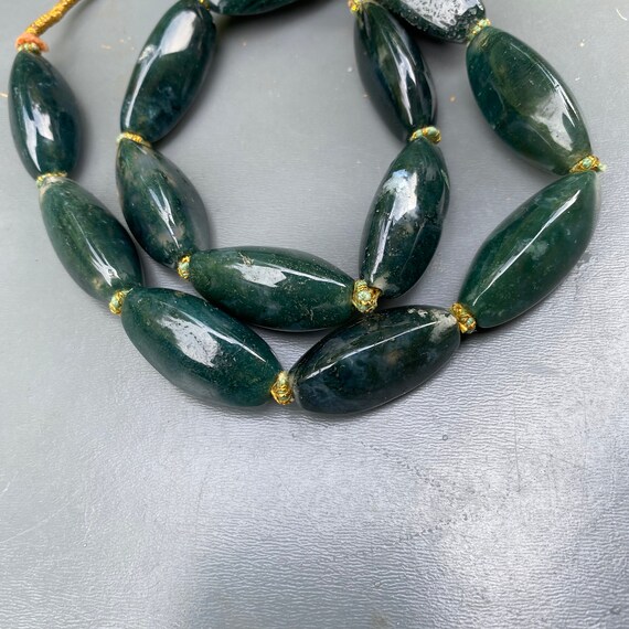 Vintage Art Deco Graduated Moss Agate Bead Beaded… - image 3